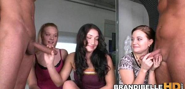 3 Teens Have Fun with 2 Cocks Brandi Belle